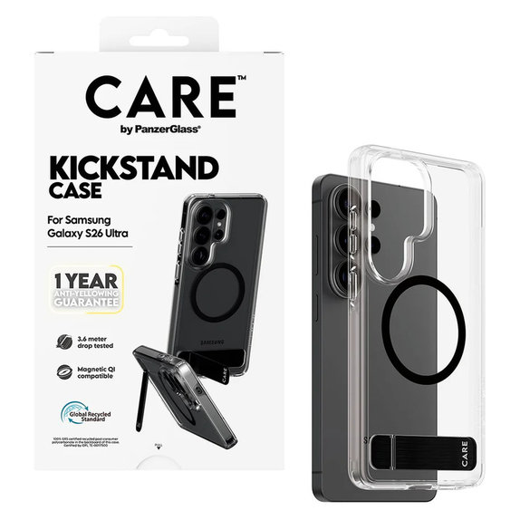 Ovitek Kickstand s črnim QI za Samsung Galaxy S26 Ultra, Prozorna, PanzerGlass