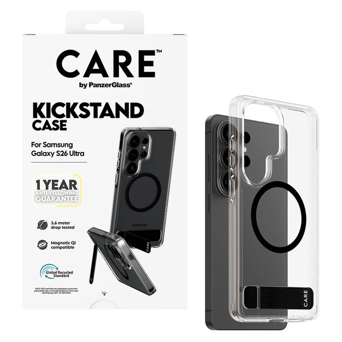 Ovitek Kickstand s črnim QI za Samsung Galaxy S26 Ultra, Prozorna, PanzerGlass