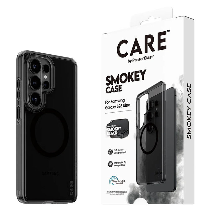 Ovitek Smokey s črnim QI za Samsung Galaxy S26 Ultra, Črna, PanzerGlass