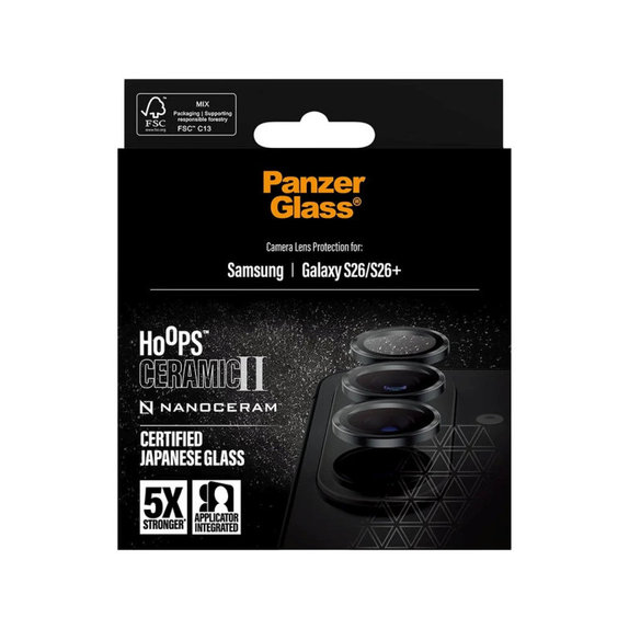 Zaščita objektiva Hoops Ceramic II za Samsung S26/S26+, Črna, PanzerGlass