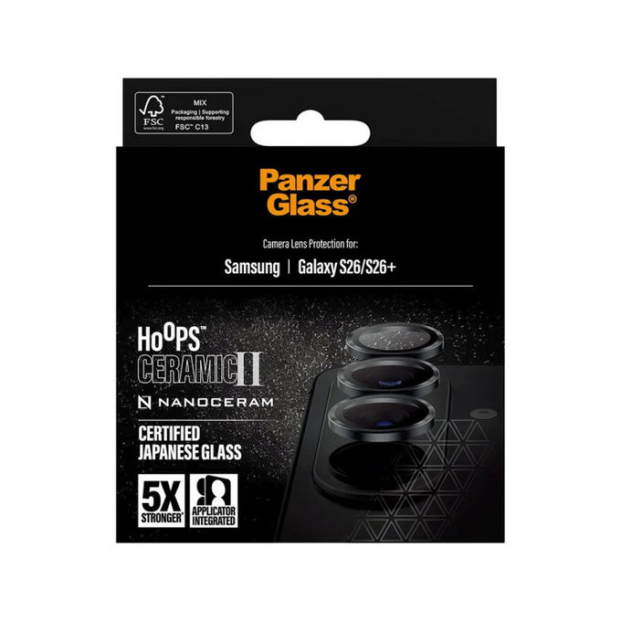 Zaščita objektiva Hoops Ceramic II za Samsung S26/S26+, Črna, PanzerGlass