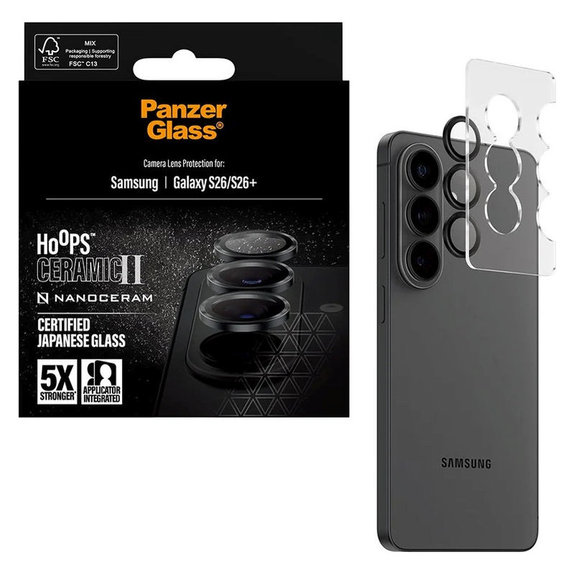 Zaščita objektiva Hoops Ceramic II za Samsung S26/S26+, Črna, PanzerGlass