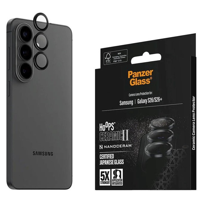 Zaščita objektiva Hoops Ceramic II za Samsung S26/S26+, Črna, PanzerGlass