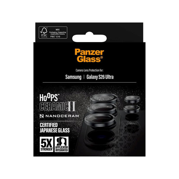 Zaščita objektiva Hoops Ceramic II za Samsung S26 Ultra, Črna, PanzerGlass