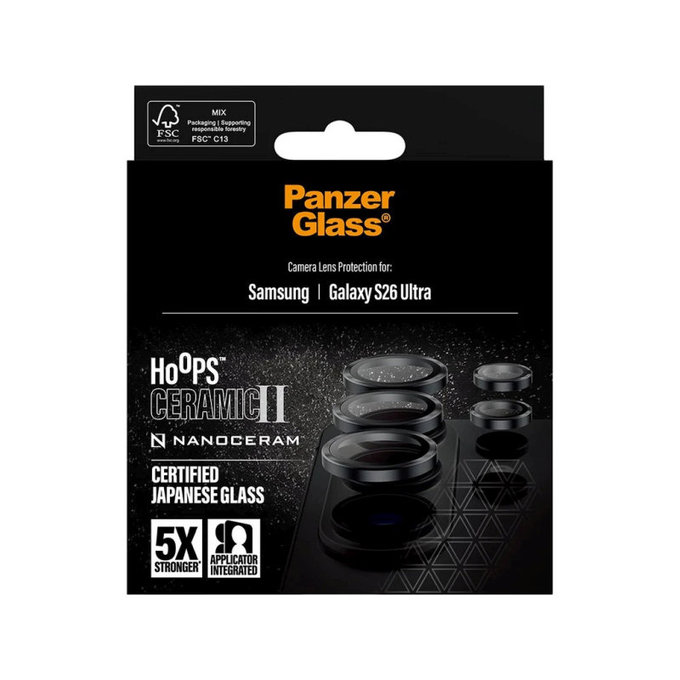 Zaščita objektiva Hoops Ceramic II za Samsung S26 Ultra, Črna, PanzerGlass