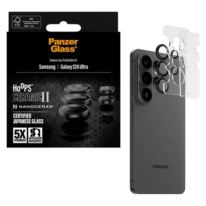 Zaščita objektiva Hoops Ceramic II za Samsung S26 Ultra, Črna, PanzerGlass