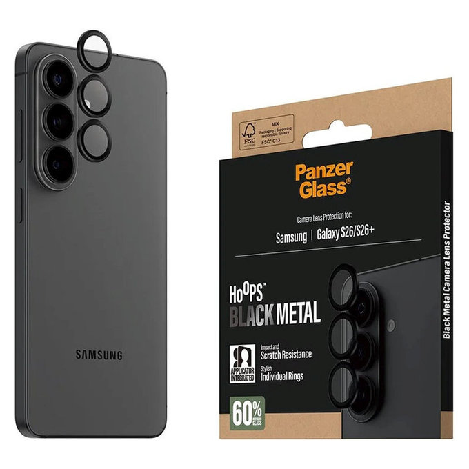 Zaščita objektiva Hoops za Samsung S26/S26+, Črna, PanzerGlass