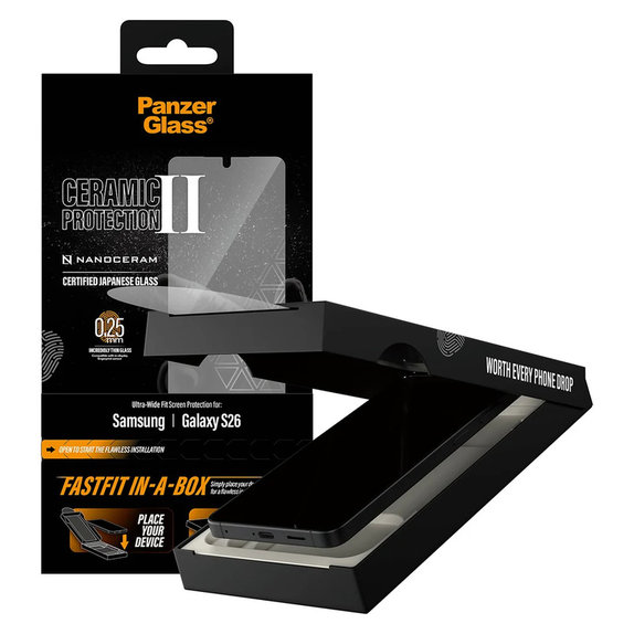 Kaljeno steklo UWF Ceramic s Fastfit In-A-Box za Samsung Galaxy S26, Prozorna, PanzerGlass