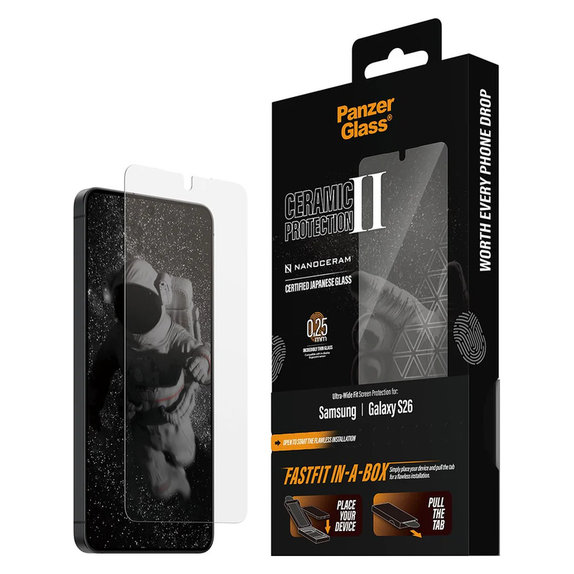 Kaljeno steklo UWF Ceramic s Fastfit In-A-Box za Samsung Galaxy S26, Prozorna, PanzerGlass