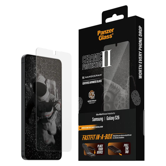Kaljeno steklo UWF Ceramic s Fastfit In-A-Box za Samsung Galaxy S26, Prozorna, PanzerGlass
