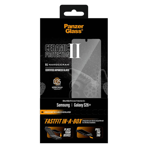 Kaljeno steklo UWF Ceramic s Fastfit In-A-Box za Samsung Galaxy S26+, Prozorna, PanzerGlass