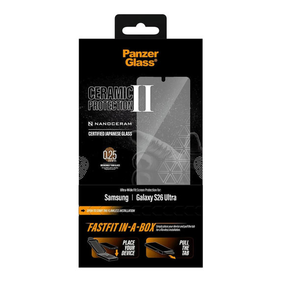 UWF Ceramic kaljeno steklo s FASTFIT In-A-Box za Samsung S26 Ultra, Transparent, PanzerGlass