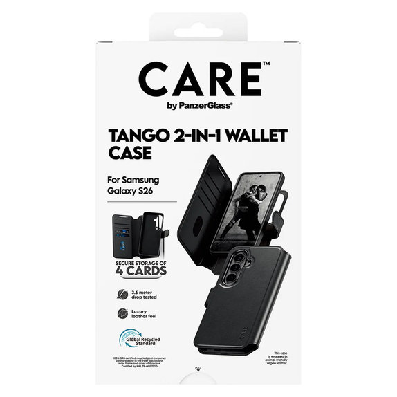 Ovitek Tango Wallet Two-In-One s QI za Samsung Galaxy S26, Črna, PanzerGlass