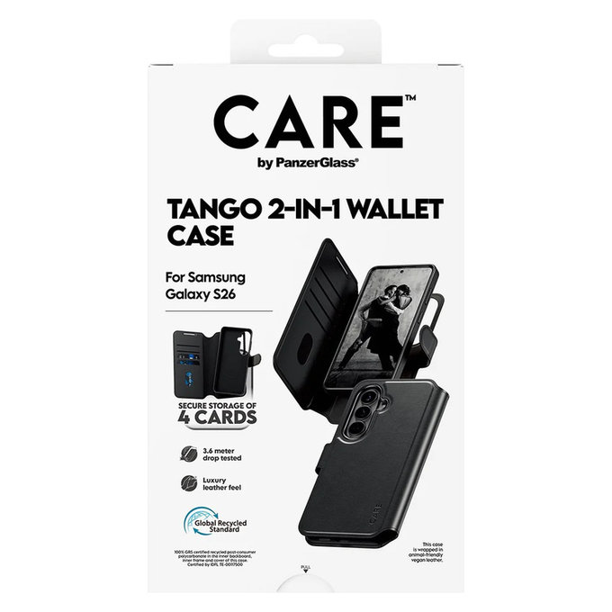 Ovitek Tango Wallet Two-In-One s QI za Samsung Galaxy S26, Črna, PanzerGlass