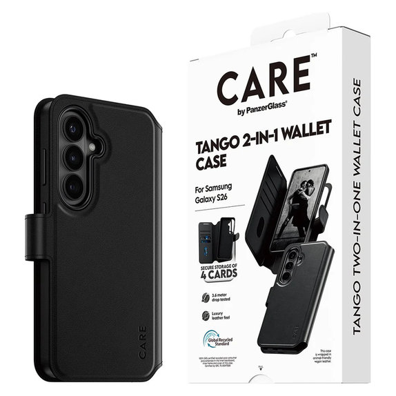 Ovitek Tango Wallet Two-In-One s QI za Samsung Galaxy S26, Črna, PanzerGlass