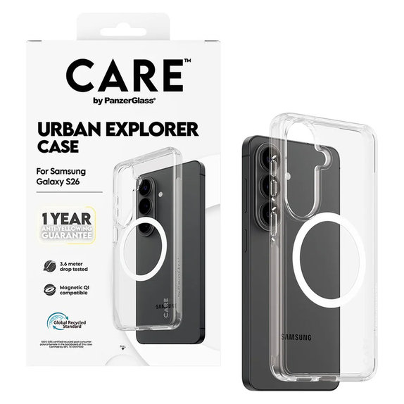 Ovitek Urban Explorer z belim QI za Samsung Galaxy S26, Prozorna, PanzerGlass