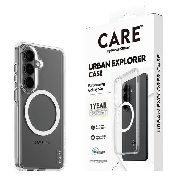 Ovitek Urban Explorer z belim QI za Samsung Galaxy S26, Prozorna, PanzerGlass