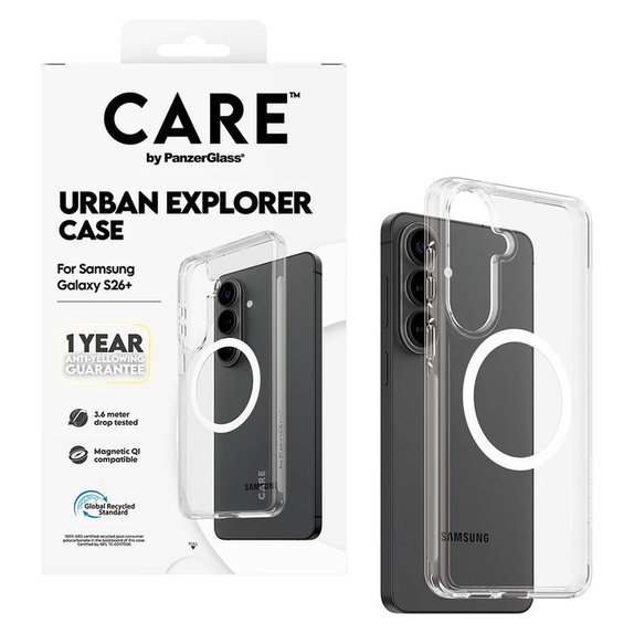 Ovitek Urban Explorer z belim QI za Samsung Galaxy S26+, Prozorna, PanzerGlass
