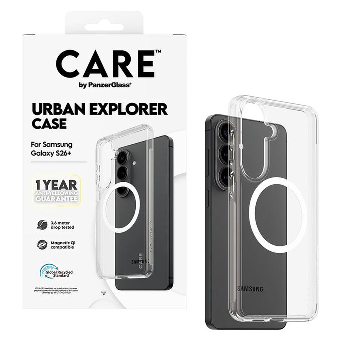 Ovitek Urban Explorer z belim QI za Samsung Galaxy S26+, Prozorna, PanzerGlass