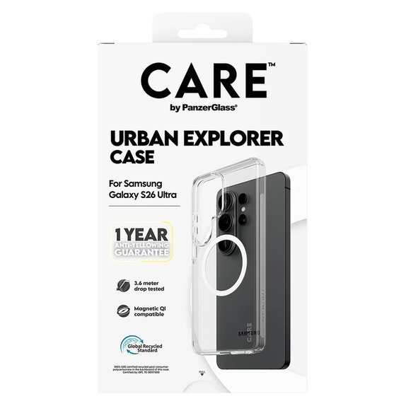 Ovitek Urban Explorer z belim QI za Samsung Galaxy S26 Ultra, Prozorna, PanzerGlass