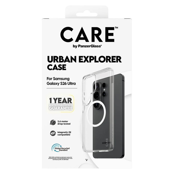 Ovitek Urban Explorer z belim QI za Samsung Galaxy S26 Ultra, Prozorna, PanzerGlass