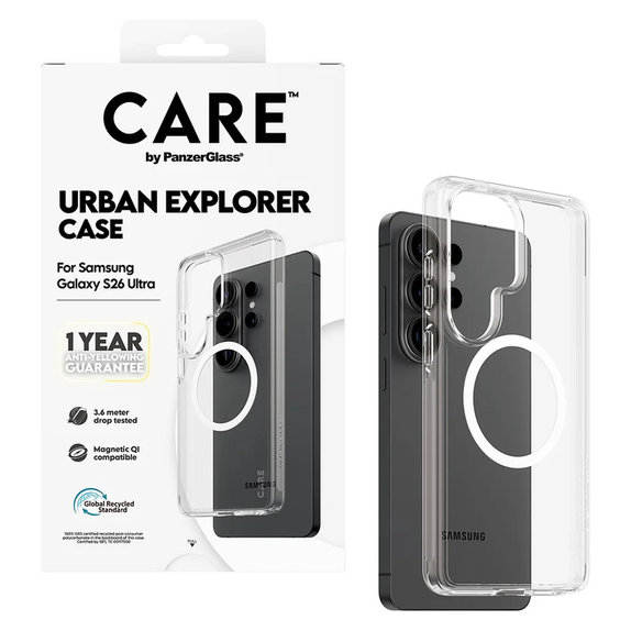 Ovitek Urban Explorer z belim QI za Samsung Galaxy S26 Ultra, Prozorna, PanzerGlass