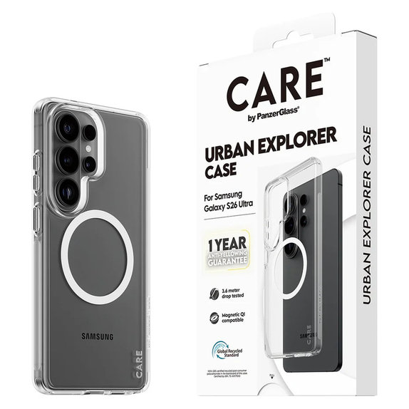 Ovitek Urban Explorer z belim QI za Samsung Galaxy S26 Ultra, Prozorna, PanzerGlass