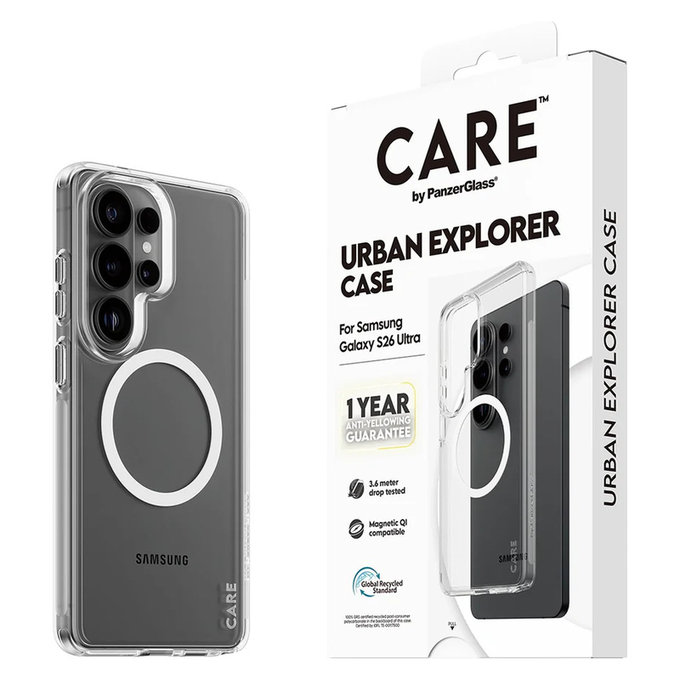 Ovitek Urban Explorer z belim QI za Samsung Galaxy S26 Ultra, Prozorna, PanzerGlass