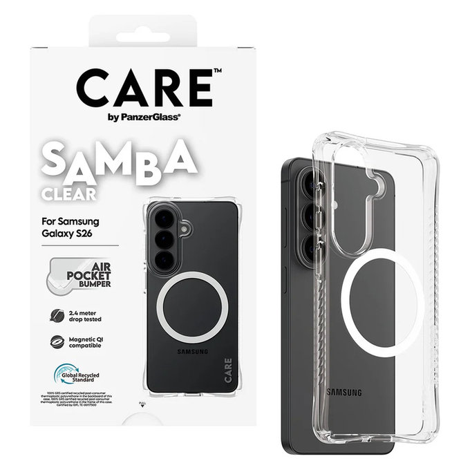 Ovitek Samba z belim QI za Samsung Galaxy S26, Prozorna, PanzerGlass