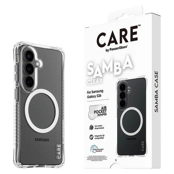 Ovitek Samba z belim QI za Samsung Galaxy S26, Prozorna, PanzerGlass