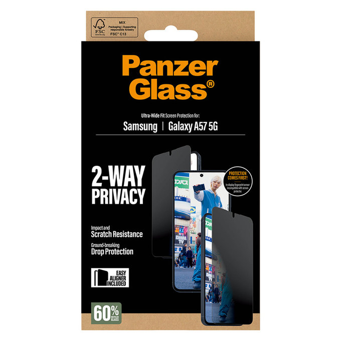Kaljeno steklo UWF Privacy z aplikatorjem za Samsung Galaxy A57, Prozorna, PanzerGlass