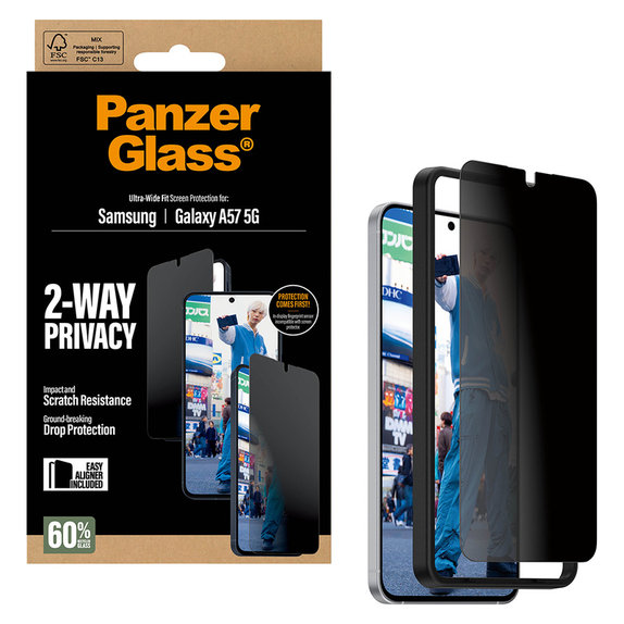 Kaljeno steklo UWF Privacy z aplikatorjem za Samsung Galaxy A57, Prozorna, PanzerGlass