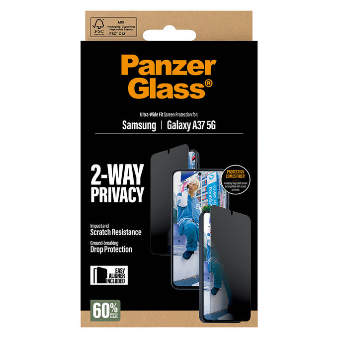 Kaljeno steklo UWF Privacy z aplikatorjem za Samsung Galaxy A37, Prozorna, PanzerGlass