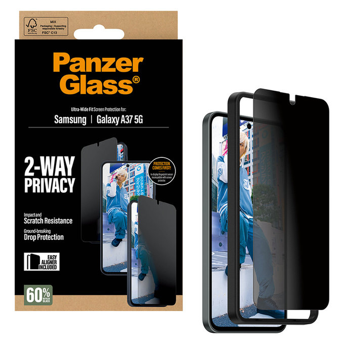 Kaljeno steklo UWF Privacy z aplikatorjem za Samsung Galaxy A37, Prozorna, PanzerGlass