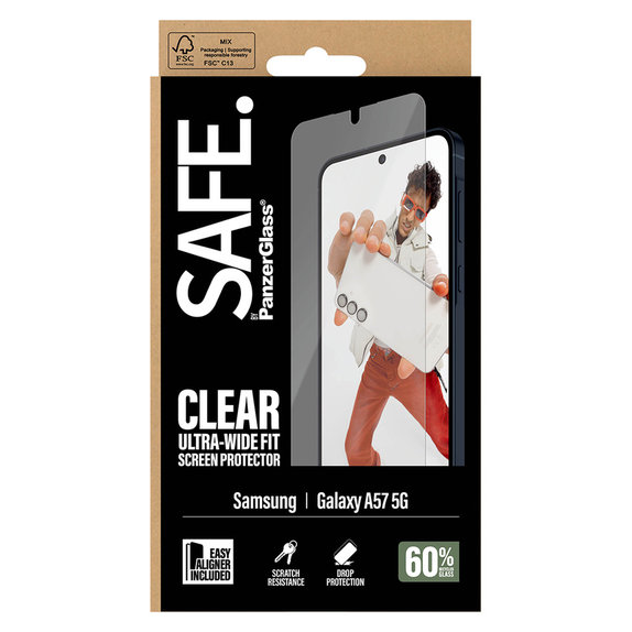 Kaljeno steklo UWF z aplikatorjem za Samsung Galaxy A57, Prozorna, SAFE by PanzerGlass