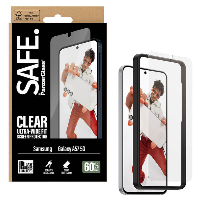 Kaljeno steklo UWF z aplikatorjem za Samsung Galaxy A57, Prozorna, SAFE by PanzerGlass