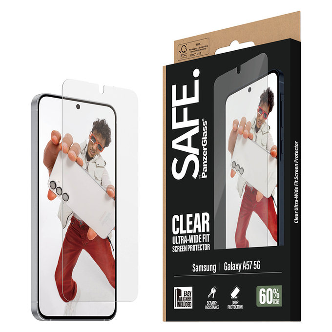Kaljeno steklo UWF z aplikatorjem za Samsung Galaxy A57, Prozorna, SAFE by PanzerGlass
