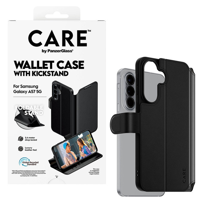 Ovitek Wallet Kickstand za Samsung Galaxy A57, Črna, PanzerGlass