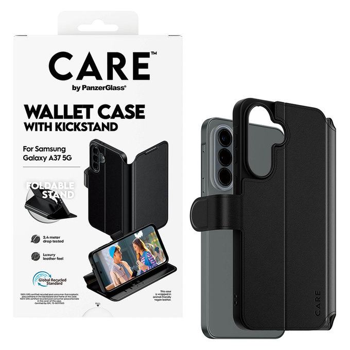 Ovitek Wallet Kickstand za Samsung Galaxy A37, Črna, PanzerGlass