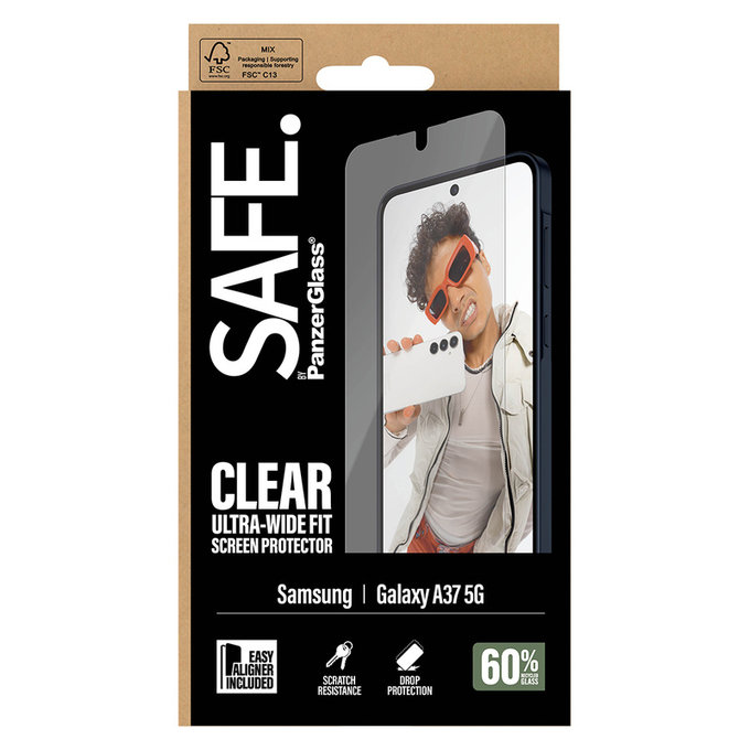 Kaljeno steklo UWF z aplikatorjem za Samsung Galaxy A37, Prozorna, SAFE by PanzerGlass