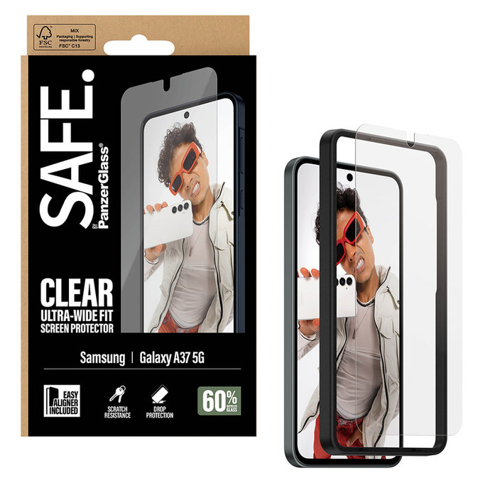 Kaljeno steklo UWF z aplikatorjem za Samsung Galaxy A37, Prozorna, SAFE by PanzerGlass