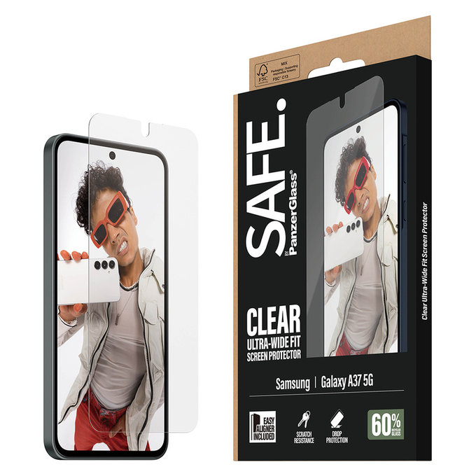 Kaljeno steklo UWF z aplikatorjem za Samsung Galaxy A37, Prozorna, SAFE by PanzerGlass