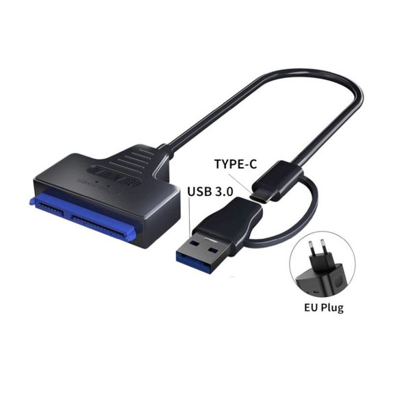 USB 3.0 / USB-C na SATA adapter za 2.5" in 3.5" HDD/SSD, z napajalnikom