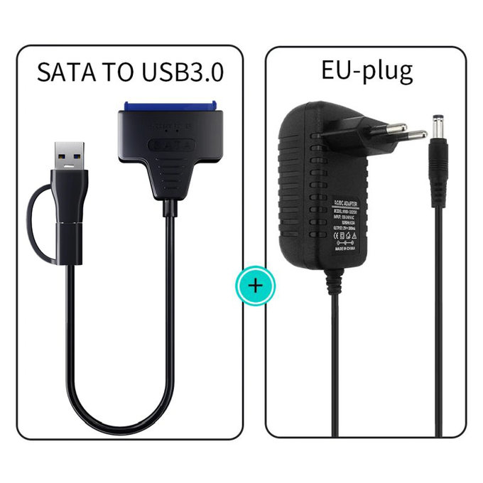 USB 3.0 / USB-C na SATA adapter za 2.5" in 3.5" HDD/SSD, z napajalnikom