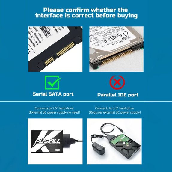 USB 3.0 / USB-C na SATA adapter za 2.5" in 3.5" HDD/SSD, z napajalnikom
