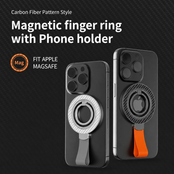 Magnetno držalo za telefon z zanko, črno-oranžno