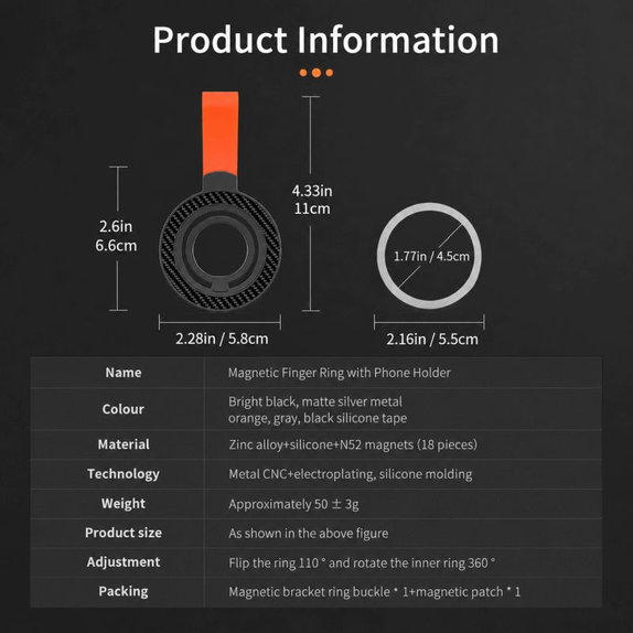 Magnetno držalo za telefon z zanko, črno-oranžno