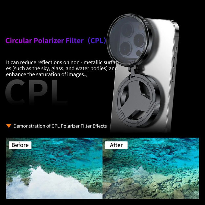 CPL polarizacijski filter 52mm z magnetnim nosilcem za pametni telefon