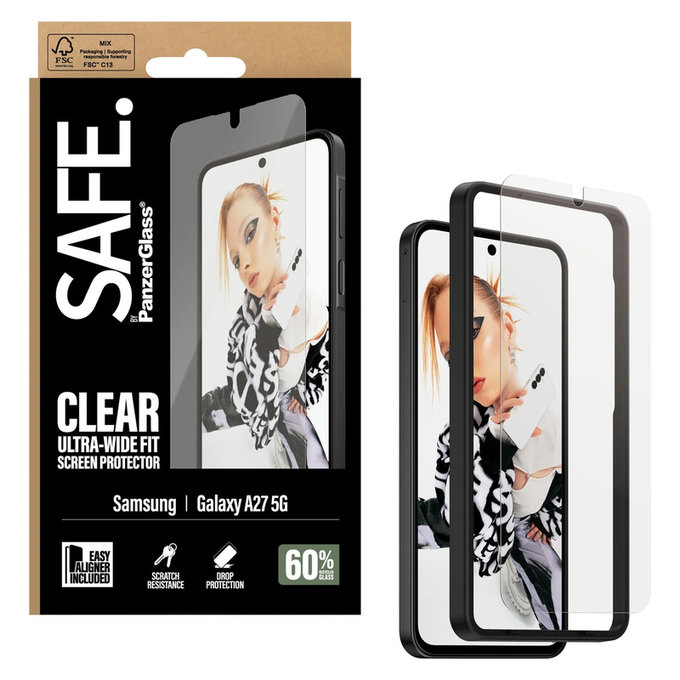 Kaljeno steklo UWF z aplikatorjem za Samsung Galaxy A27, Prozorna, SAFE by PanzerGlass