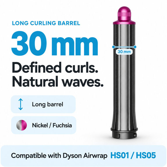 Dolg nastavek za kodranje za Dyson Airwrap HS01, HS05, 30 mm, Nickel / Fuchsia